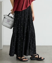 インド ラメドット はしごレース ティアード マキシスカート