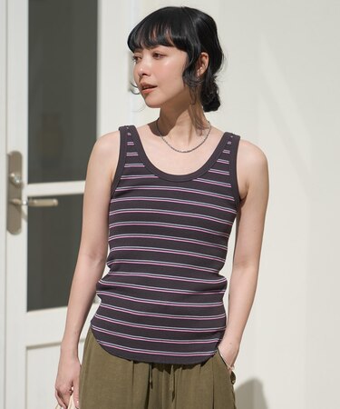 ワッフル 2WAY ヘンリーネック タンクトップ