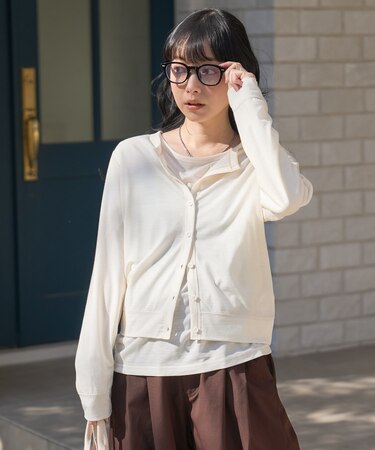 ＜サマーウールブレンド＞ とろみ 配色ステッチ カーディガン