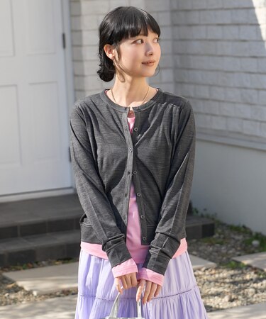 ＜サマーウールブレンド＞ とろみ 配色ステッチ カーディガン