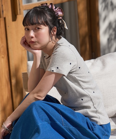 ミニハート刺繍 リブ Tシャツ