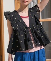 インド 小花刺繍 フリルベスト＜セットアップ対応＞