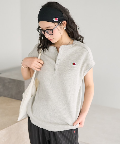 【3月5日12:00～販売開始】別注 ワッフル ヘンリーネック フレンチスリーブTシャツ