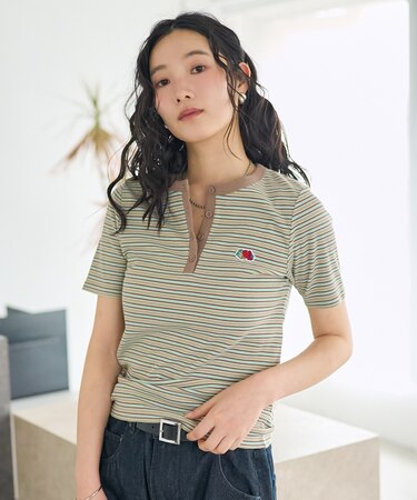 別注 マルチボーダー ヘンリーネックTシャツ