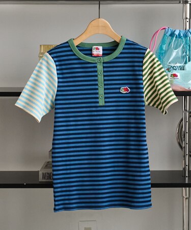 別注 マルチボーダー ヘンリーネックTシャツ