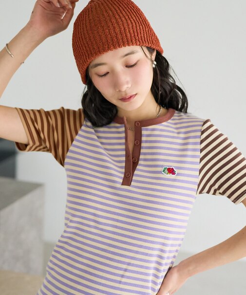 別注 マルチボーダー ヘンリーネックTシャツ