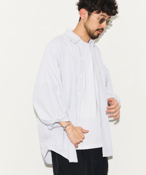 リラックスフィット ブロードストライプ クレイジーパターン レギュラーカラーシャツ