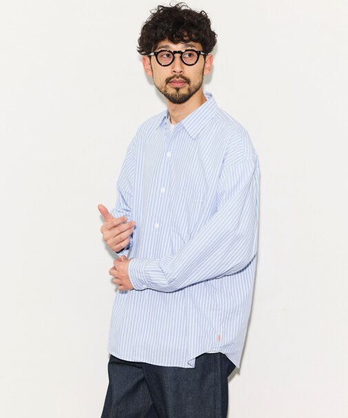 リラックスフィット ブロードストライプ クレイジーパターン レギュラーカラーシャツ