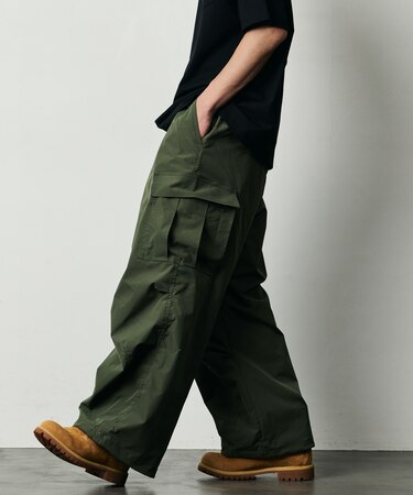 Quick Dry Fabric ワイドシルエット ポリリップクロス カーゴパンツ/UVカット/速乾 【限定展開】