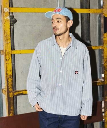 別注 ワーク ストライプ シャツカバーオール