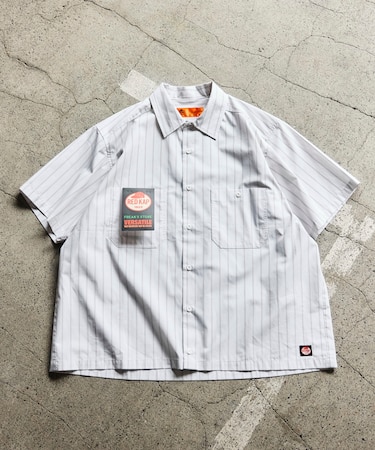 別注 ブロード レジメントストライプ クロップド丈 ワークシャツ