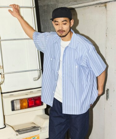 別注 ブロード レジメントストライプ クロップド丈 ワークシャツ