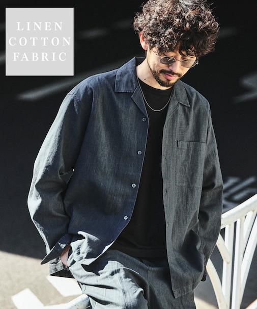 LINEN COTTON OPEN COLLAR SHIRT【セットアップ対応】