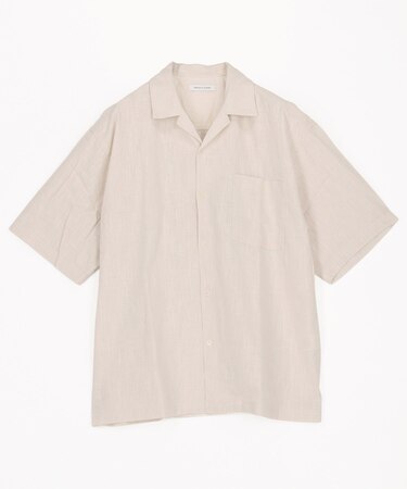 LINEN COTTON OPEN COLLAR SS SHIRT