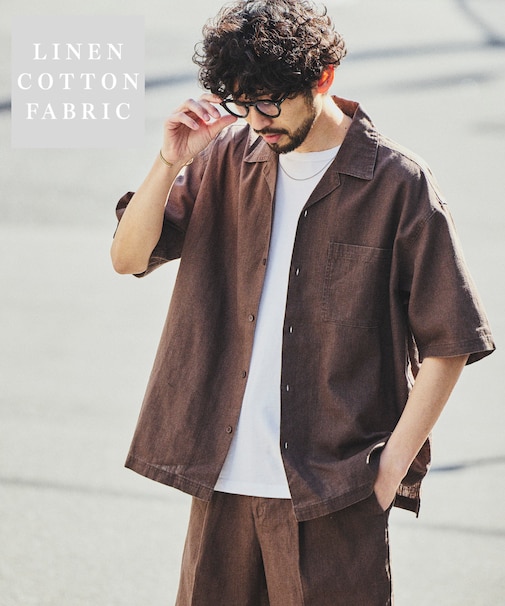 LINEN COTTON OPEN COLLAR SS SHIRT