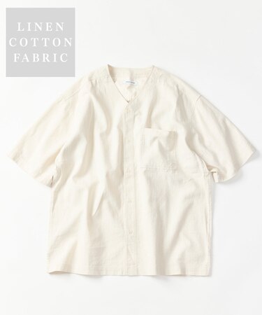 LINEN COTTON V NECK SHIRT