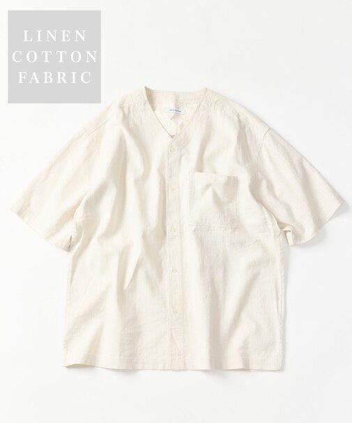 LINEN COTTON V NECK SHIRT