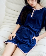 別注 パイル配色 シュシュ付き ルームウェア3点セット