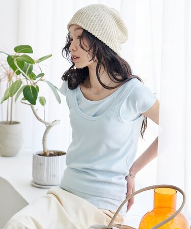 【セットアイテム】コットンモダール マルチウェイ キャップスリーブ タンクセット