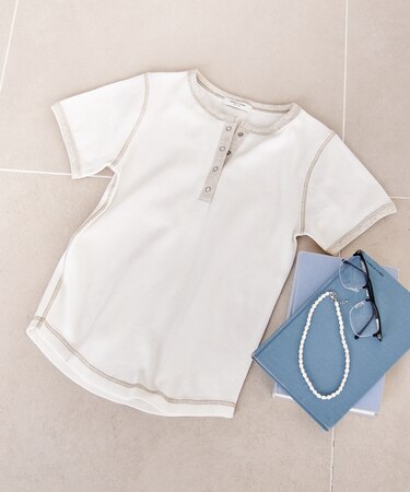 Wフェイス 配色 ヘンリーネックTシャツ