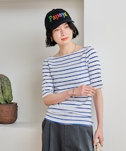 コットンモダール 5分袖ボーダーTシャツ