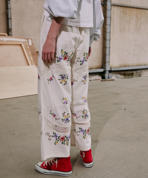 インド フラワー クロス刺繍 レース パンツ