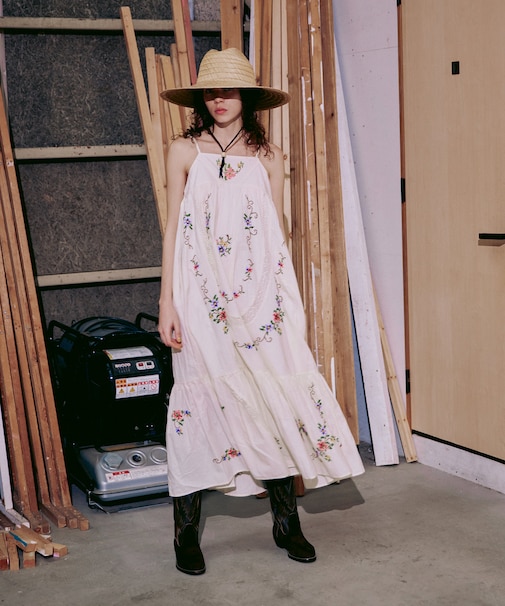 インド フラワー クロス刺繍 レース キャミドレス