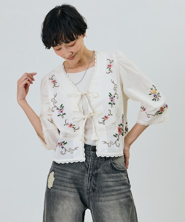 インド フラワー クロス刺繍 レース ボレロ
