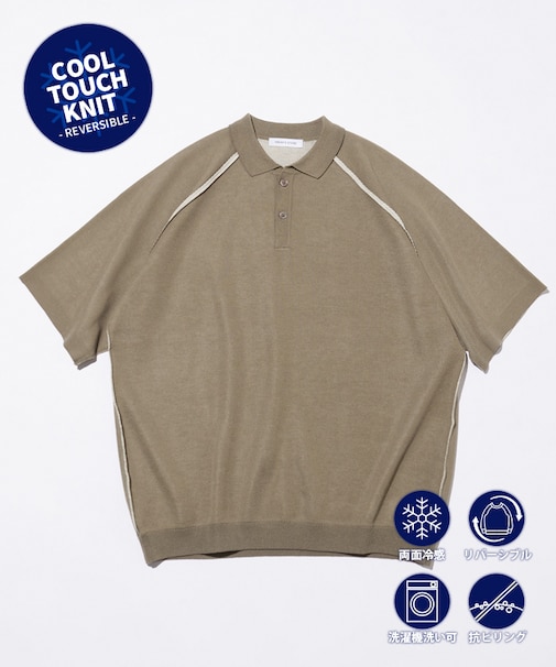 COOL TOUCH ダブルフェイス 配色 ポロネック ニットプルオーバー 接触冷感