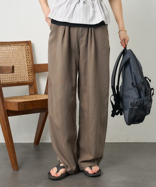 リネンレーヨン 紐付きイージーパンツ＜セットアップ対応＞