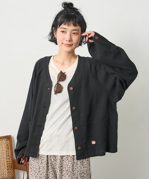 別注 リネンレーヨンノーカラーVネックジャケット＜セットアップ対応＞