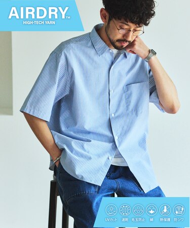 AIRDRY HIGH TECHYARN 高機能素材 ブロード レギュラーカラーシャツ ショートスリーブ 吸水速乾