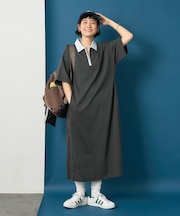 配色ハーフジップワンピース