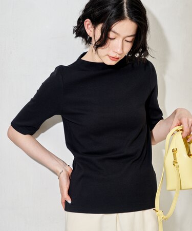 コットンモダール ボトルネック 半袖Tシャツ