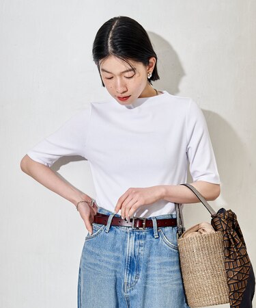 コットンモダール ボトルネック 半袖Tシャツ