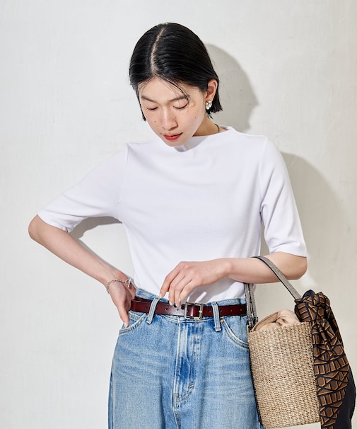 コットンモダール ボトルネック 半袖Tシャツ