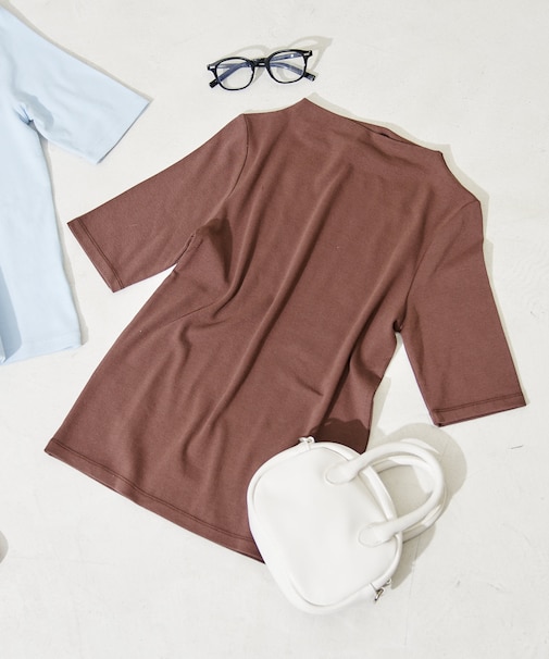 コットンモダール ボトルネック 半袖Tシャツ