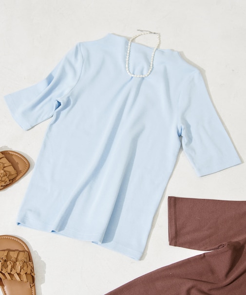 コットンモダール ボトルネック 半袖Tシャツ