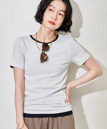 コットンモダール クルーネック ボーダーTシャツ