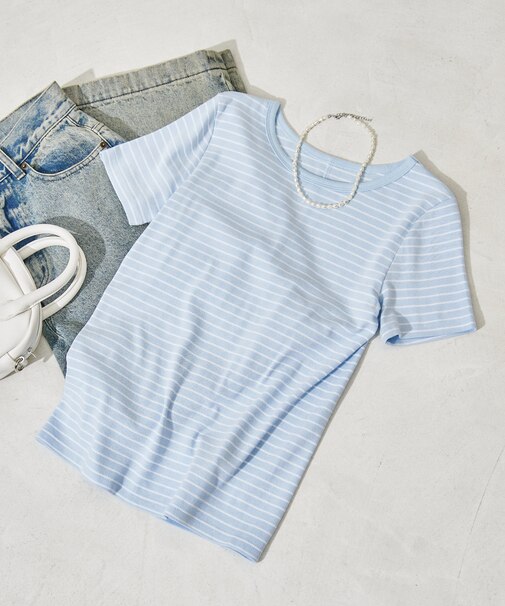 コットンモダール クルーネック ボーダーTシャツ