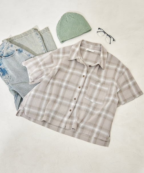 カラミコットン チェック 半袖シャツ＜セットアップ対応＞