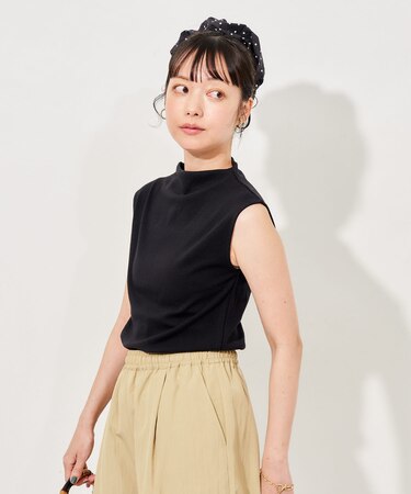 コットンモダール ボトルネックノースリーブTシャツ