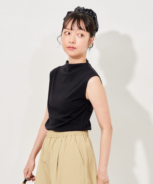 コットンモダール ボトルネックノースリーブTシャツ