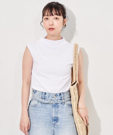コットンモダール ボトルネックノースリーブTシャツ