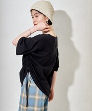 ＜カシミヤ入り＞ガーセフライス ルーズボートネック 半袖Ｔシャツ