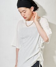 ＜カシミヤ入り＞ガーセフライス ルーズボートネック 半袖Ｔシャツ