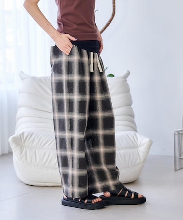 カラミコットン チェックイージーパンツ＜セットアップ対応＞