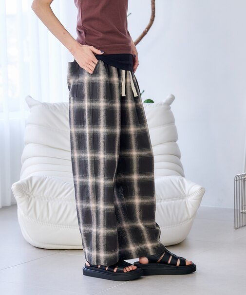 カラミコットン チェックイージーパンツ＜セットアップ対応＞