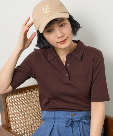 ＜カシミヤ入り＞ ガーゼフライス 5分袖 ポロTシャツ