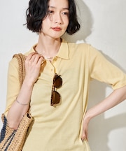 ＜カシミヤ入り＞ ガーゼフライス 5分袖 ポロTシャツ